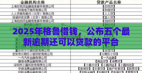 2025年格鲁借钱，公布五个最新逾期还可以贷款的平台