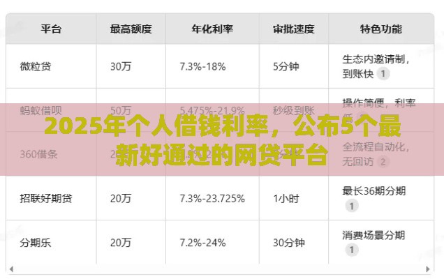 2025年个人借钱利率，公布5个最新好通过的网贷平台