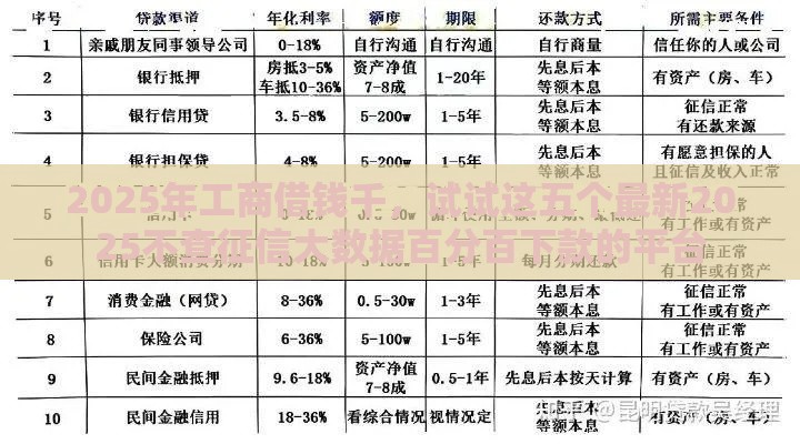 2025年工商借钱千，试试这五个最新2025不查征信大数据百分百下款的平台