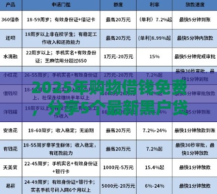 2025年购物借钱免费，分享5个最新黑户贷款2025新口子