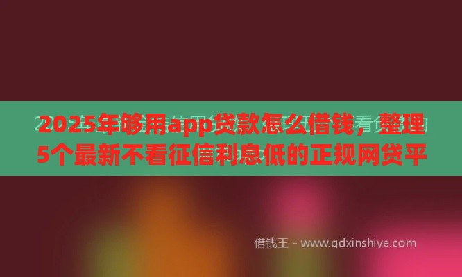 2025年够用app贷款怎么借钱，整理5个最新不看征信利息低的正规网贷平台