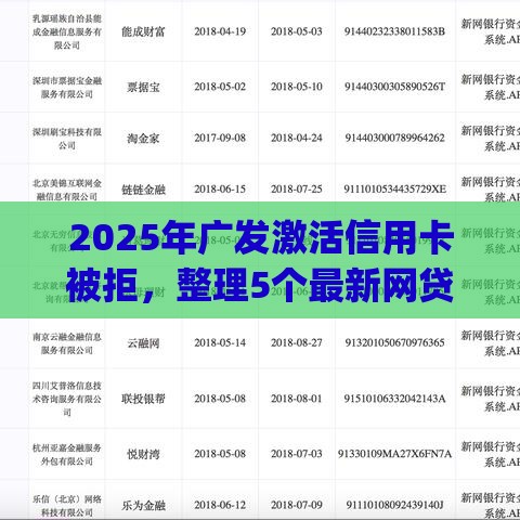 2025年广发激活信用卡被拒，整理5个最新网贷平台p2p前十名