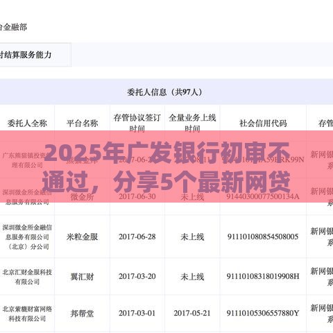 2025年广发银行初审不通过，分享5个最新网贷投资平台