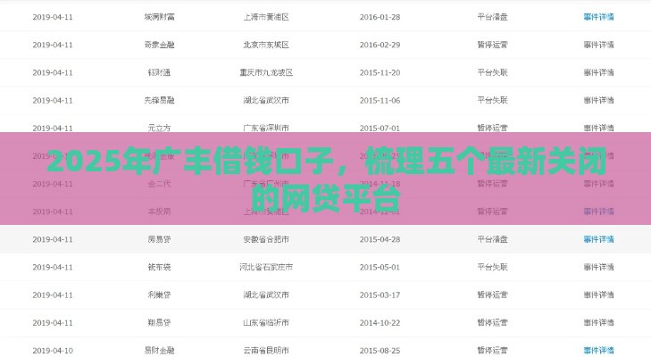 2025年广丰借钱口子，梳理五个最新关闭的网贷平台