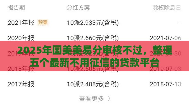 2025年国美美易分审核不过，整理五个最新不用征信的贷款平台