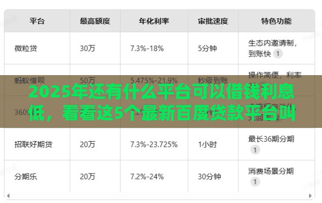 2025年还有什么平台可以借钱利息低，看看这5个最新百度贷款平台叫什么