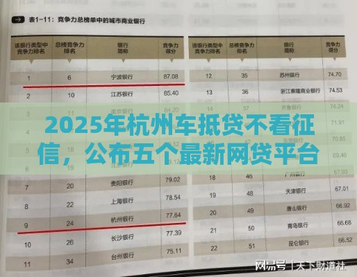 2025年杭州车抵贷不看征信,公布五个最新网贷平台排行榜 2025年杭州车抵贷不看征信,公布五个最新网贷平台排行榜