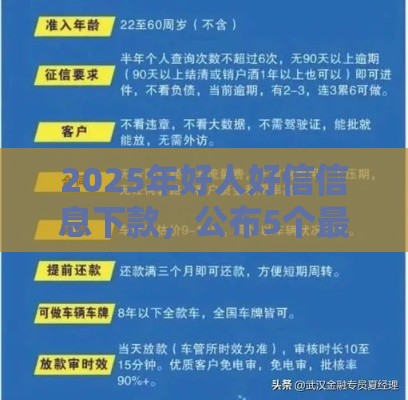 2025年好人好信信息下款，公布5个最新抵押车贷款平台