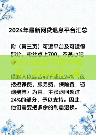 2025年好下款不电审，试试这五个最新投诉网贷平台