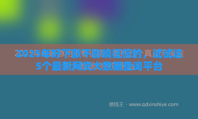2025年好下款不影响征信的,试试这5个最新网贷大数据查询平台 2025年好下款不影响征信的,试试这5个最新网贷大数据查询平台
