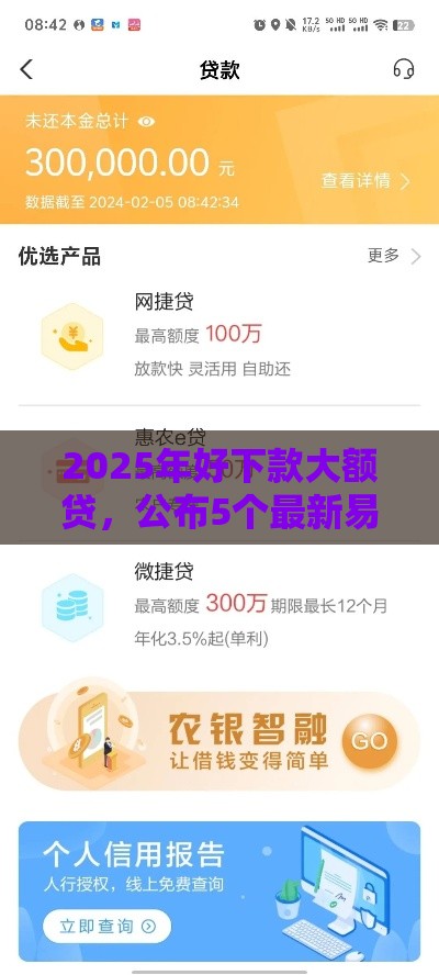 2025年好下款大额贷，公布5个最新易下款的正规平台