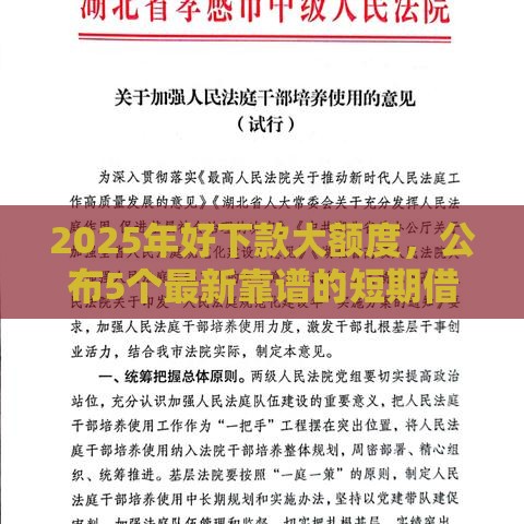 2025年好下款大额度，公布5个最新靠谱的短期借款平台