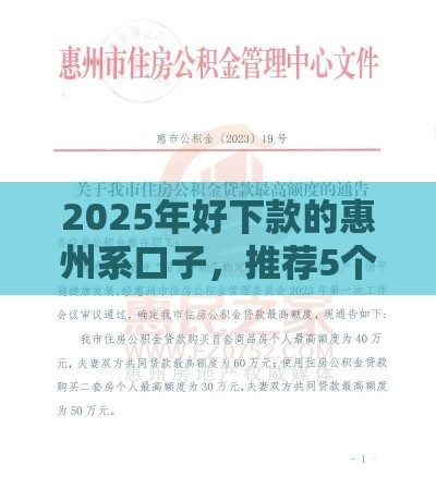 2025年好下款的惠州系口子，推荐5个最新高额度贷款平台