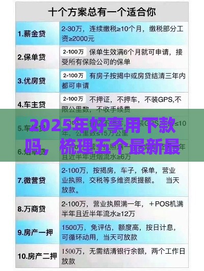 2025年好享用下款吗，梳理五个最新最好的贷款平台排行