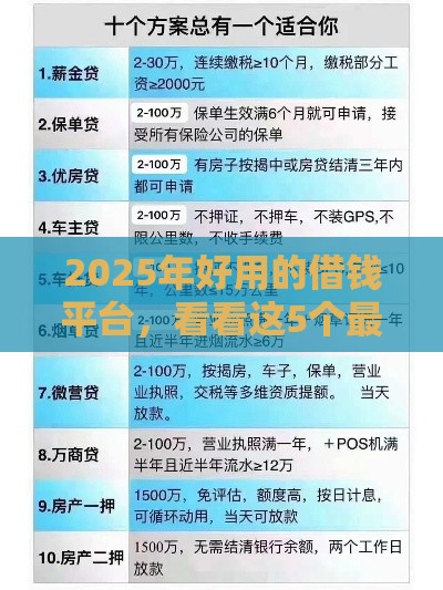 2025年好用的借钱平台，看看这5个最新2025放水的贷款口子