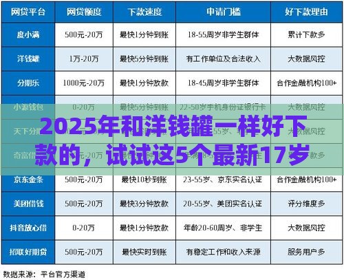 2025年和洋钱罐一样好下款的，试试这5个最新17岁网贷平台