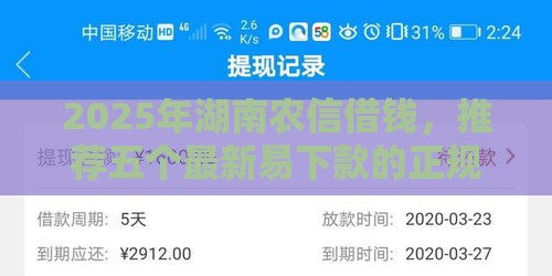 2025年湖南农信借钱，推荐五个最新易下款的正规平台