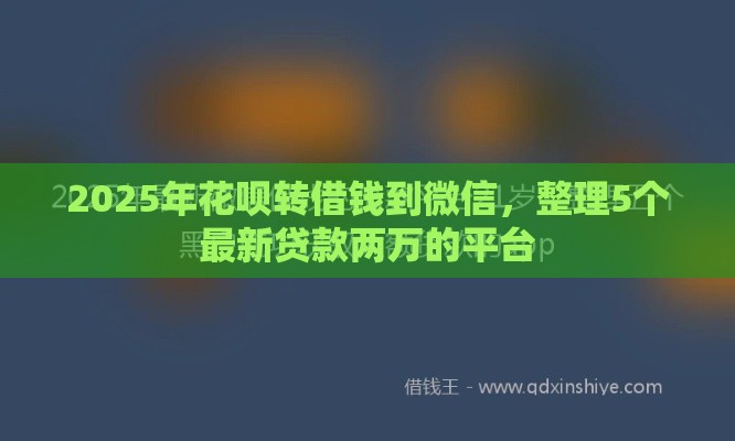2025年花呗转借钱到微信，整理5个最新贷款两万的平台