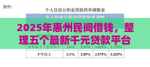 2025年惠州民间借钱，整理五个最新千元贷款平台