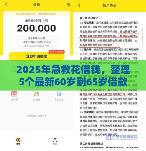 2025年急救花借钱，整理5个最新60岁到65岁借款平台
