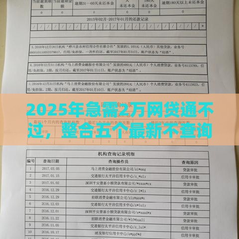2025年急需2万网贷通不过，整合五个最新不查询征信的贷款平台