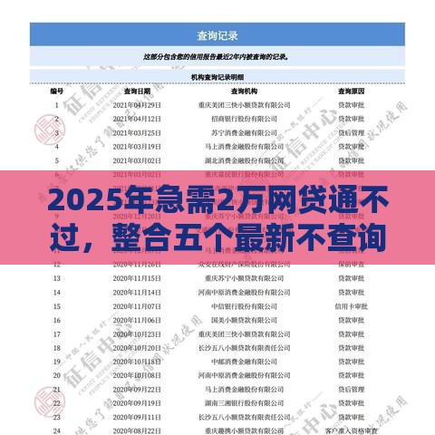 2025年急需2万网贷通不过，整合五个最新不查询征信的贷款平台