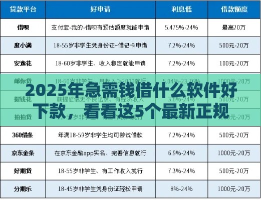 2025年急需钱借什么软件好下款，看看这5个最新正规网络贷款平台排名不分先后不分先后