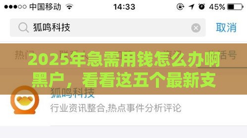 2025年急需用钱怎么办啊黑户,看看这五个最新支付宝贷款平台 2025年急需用钱怎么办啊黑户,看看这五个最新支付宝贷款平台