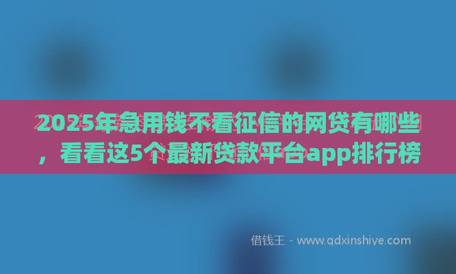 2025年急用钱不看征信的网贷有哪些，看看这5个最新贷款平台app排行榜