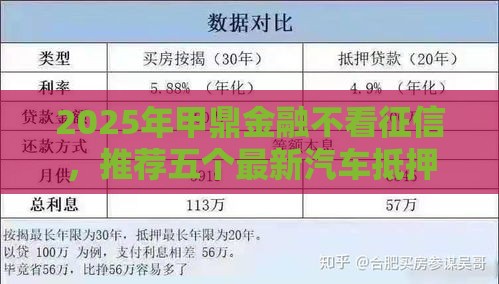 2025年甲鼎金融不看征信，推荐五个最新汽车抵押贷款正规平台