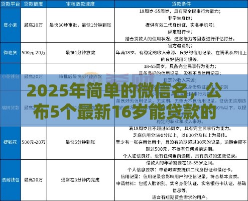 2025年简单的微信名，公布5个最新16岁能贷款的平台
