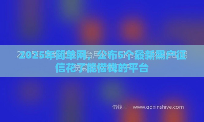 2025年简单网，公布5个最新黑户征信花了能借钱的平台