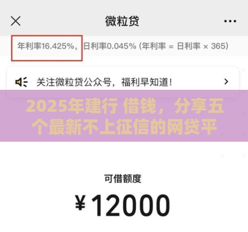 2025年建行 借钱，分享五个最新不上征信的网贷平台