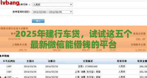 2025年建行车贷，试试这五个最新微信能借钱的平台