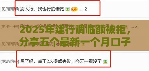 2025年建行调临额被拒，分享五个最新一个月口子百分百下款的平台