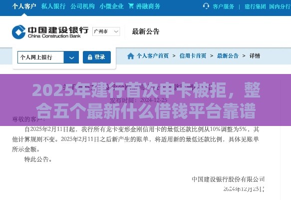 2025年建行首次申卡被拒，整合五个最新什么借钱平台靠谱