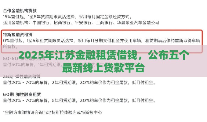 2025年江苏金融租赁借钱，公布五个最新线上贷款平台