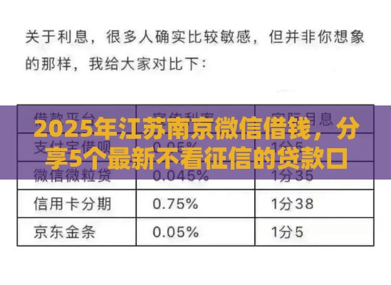 2025年江苏南京微信借钱,分享5个最新不看征信的贷款口子 2025年江苏南京微信借钱,分享5个最新不看征信的贷款口子