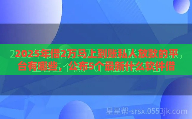 2025年借2万马上到账私人放款的平台有哪些，公布5个最新什么软件借钱最快通过利息低