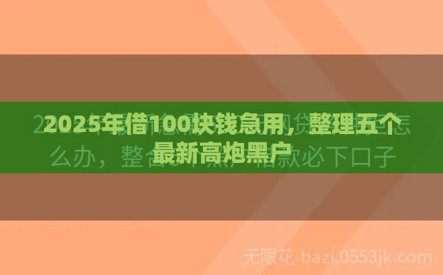 2025年借100块钱急用，整理五个最新高炮黑户