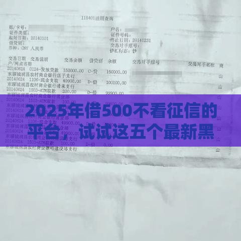 2025年借500不看征信的平台，试试这五个最新黑户100%能下款的平台