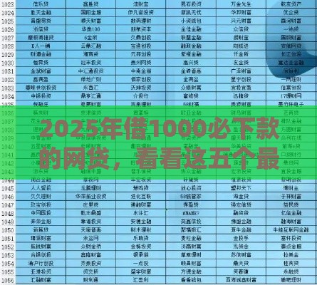 2025年借1000必下款的网贷，看看这五个最新网贷平台名字大全列表