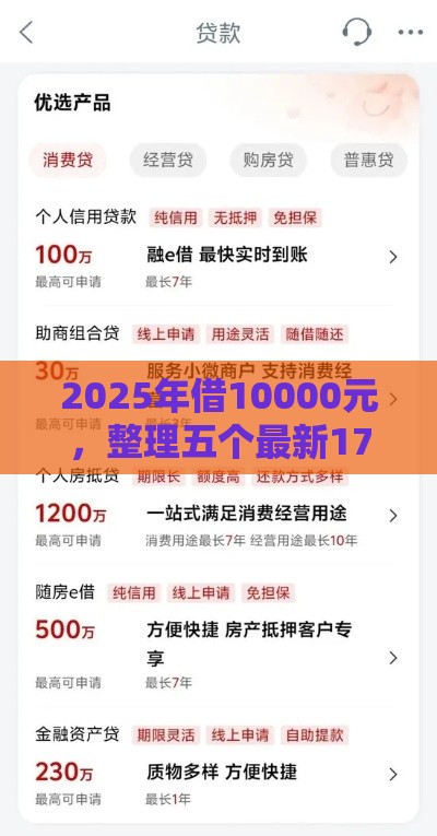 2025年借10000元，整理五个最新17岁贷款平台