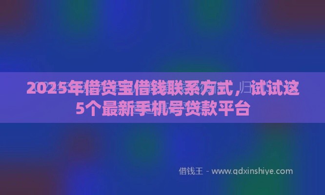 2025年借贷宝借钱联系方式，试试这5个最新手机号贷款平台