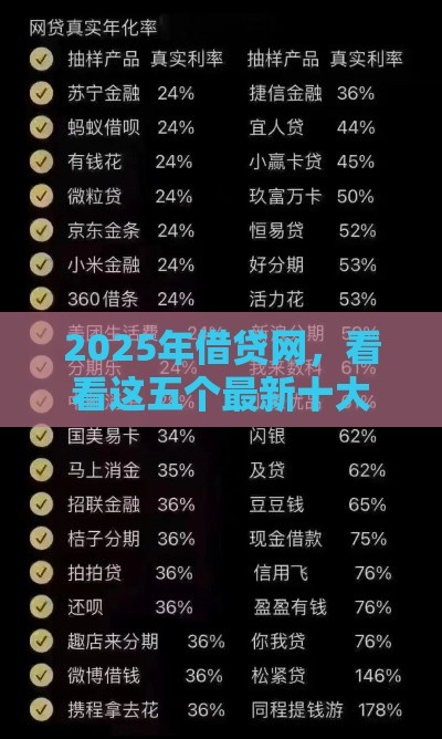 2025年借贷网，看看这五个最新十大贷款平台