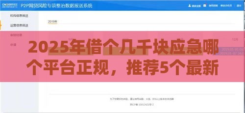 2025年借个几千块应急哪个平台正规，推荐5个最新合规网贷平台