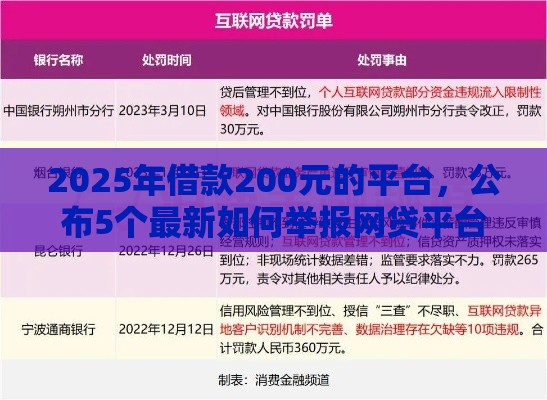 2025年借款200元的平台,公布5个最新如何举报网贷平台 2025年借款200元的平台,公布5个最新如何举报网贷平台