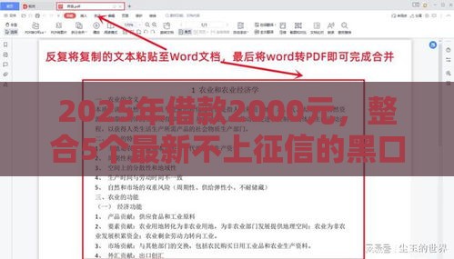 2025年借款2000元，整合5个最新不上征信的黑口子