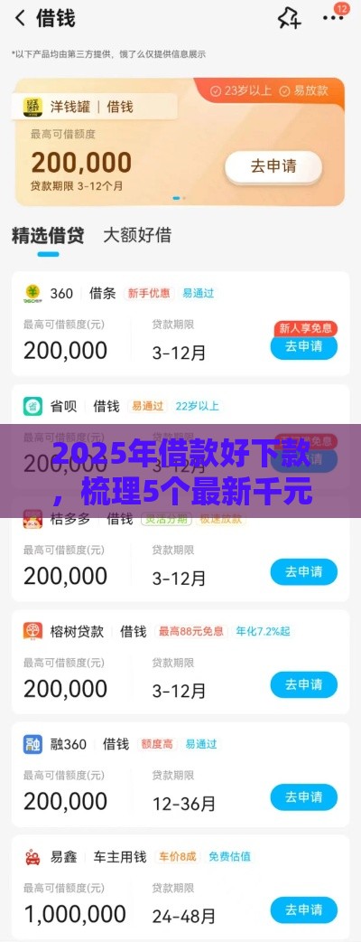 2025年借款好下款，梳理5个最新千元贷款平台