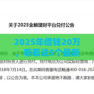 2025年借钱20万，看看这5个最新平台贷款利息低